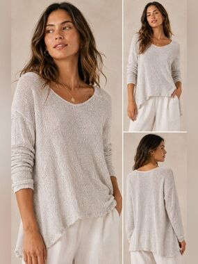Avalin  Lightweight V-Neck Long Sleeve Top - Light Gray